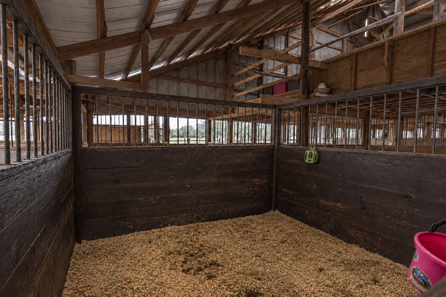 Interior of a clean, freshly bedded stall at Timberlane Stables